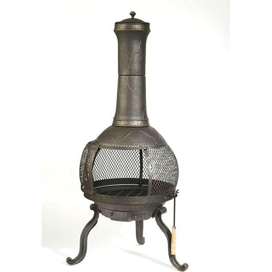 Rustic Outdoor Steel Cast Iron Chimenea Wood Fire Pit - FurniFindUSA