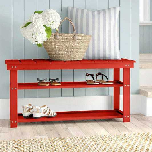 Red Wooden 2-Shelf Shoe Rack Storage Bench for Entryway or Closet - FurniFindUSA