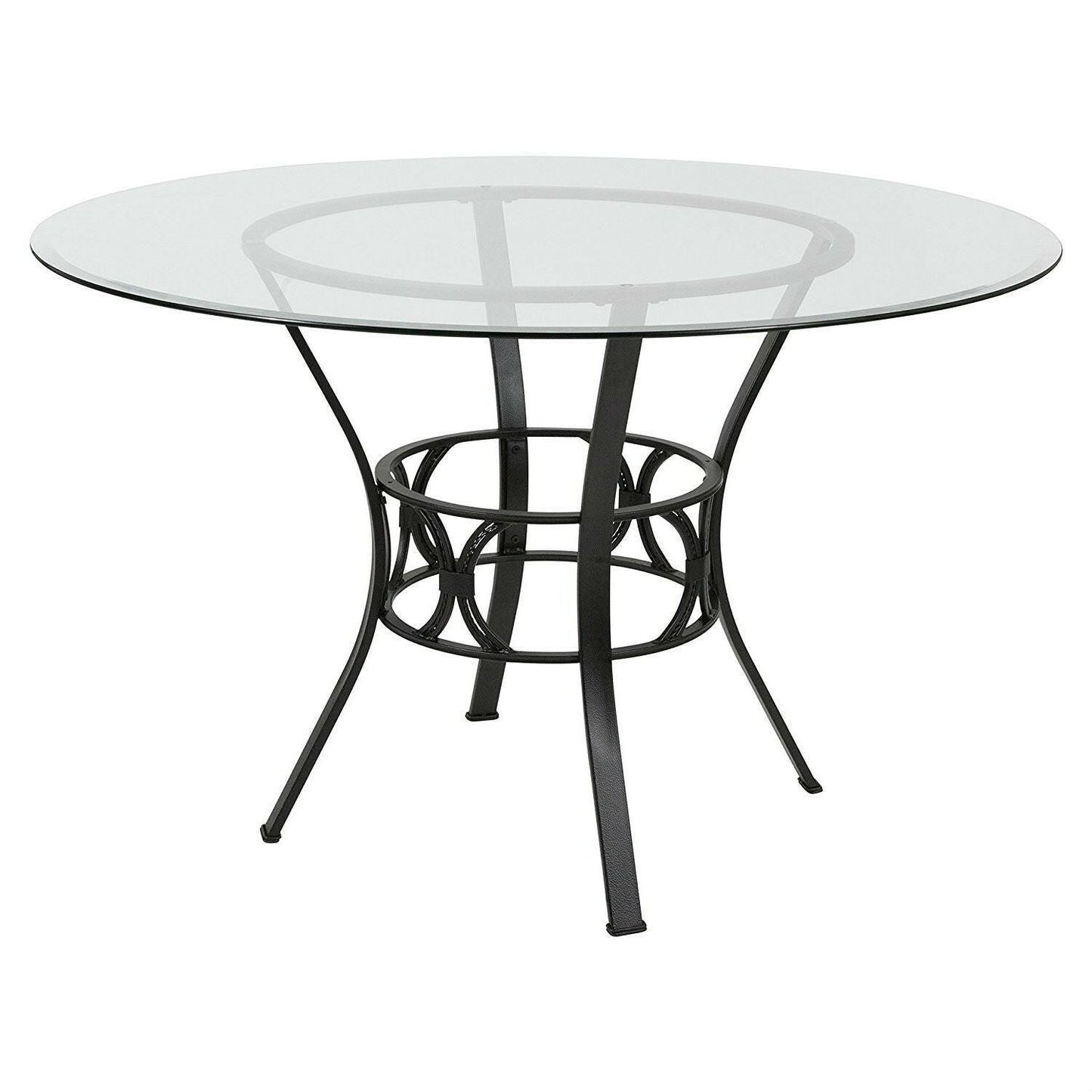 Round 48-inch Clear Glass Dining Table with Black Metal Frame - FurniFindUSA