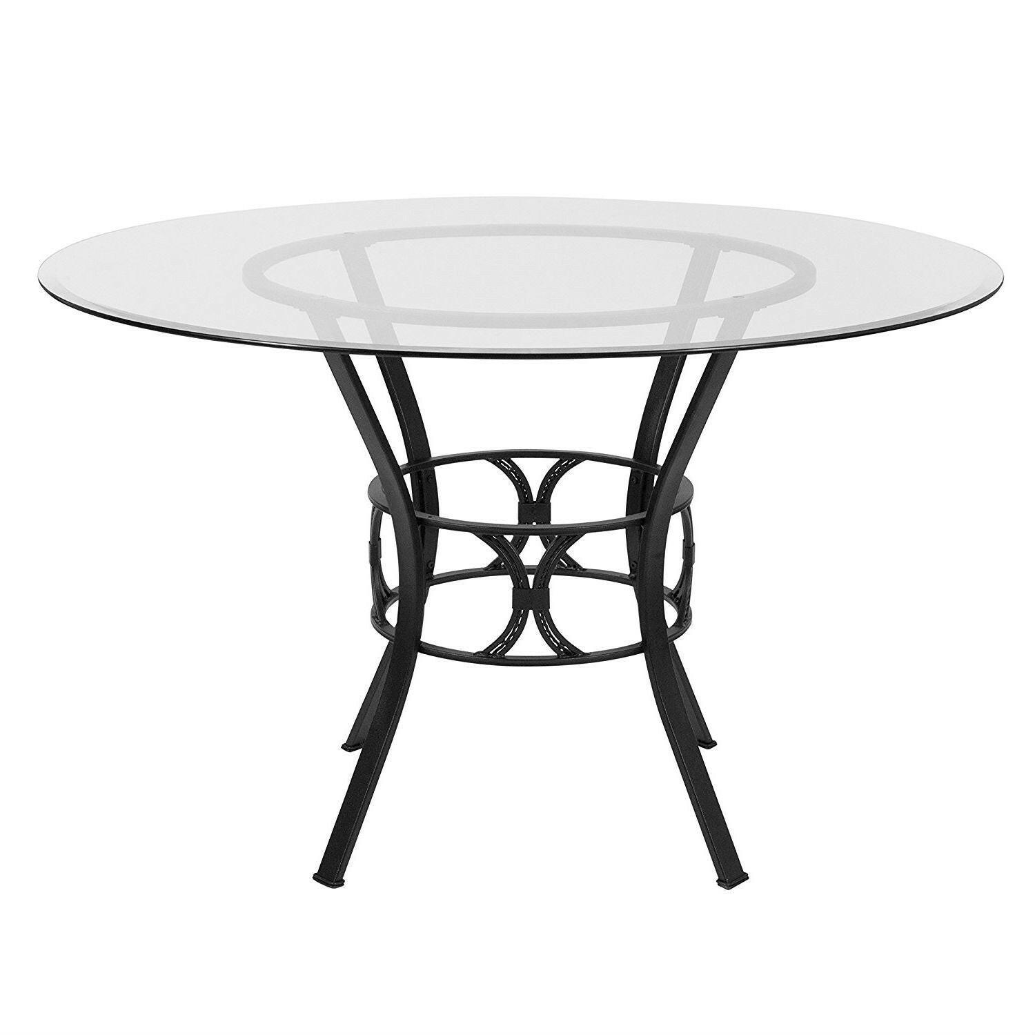 Round 48-inch Clear Glass Dining Table with Black Metal Frame - FurniFindUSA