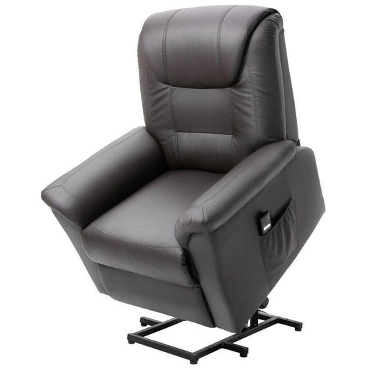 Brown Electric PU Leather Power Lift Chair with Remote Control & Side Pockets - FurniFindUSA