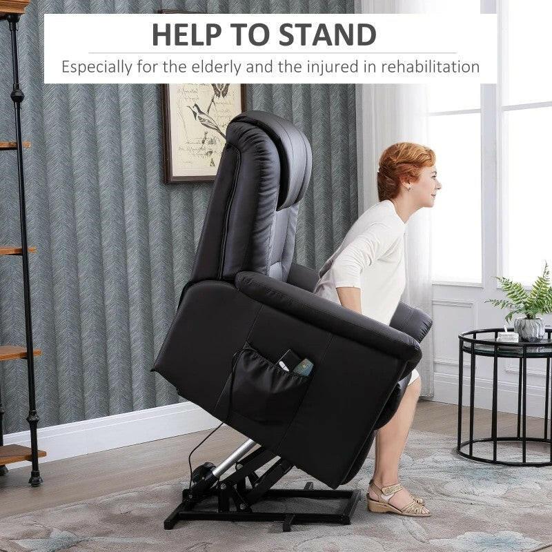 Brown Electric PU Leather Power Lift Chair with Remote Control & Side Pockets - FurniFindUSA