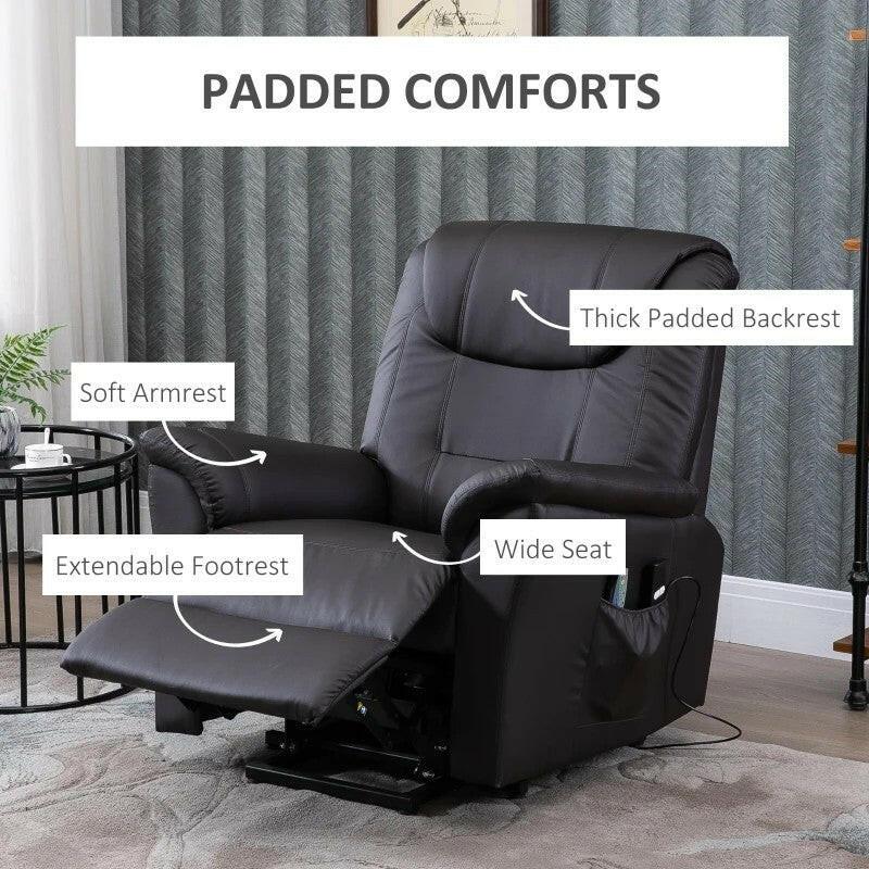 Brown Electric PU Leather Power Lift Chair with Remote Control & Side Pockets - FurniFindUSA