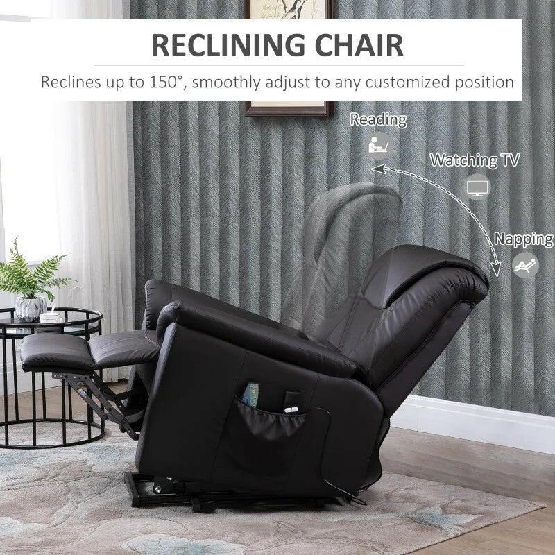 Brown Electric PU Leather Power Lift Chair with Remote Control & Side Pockets - FurniFindUSA