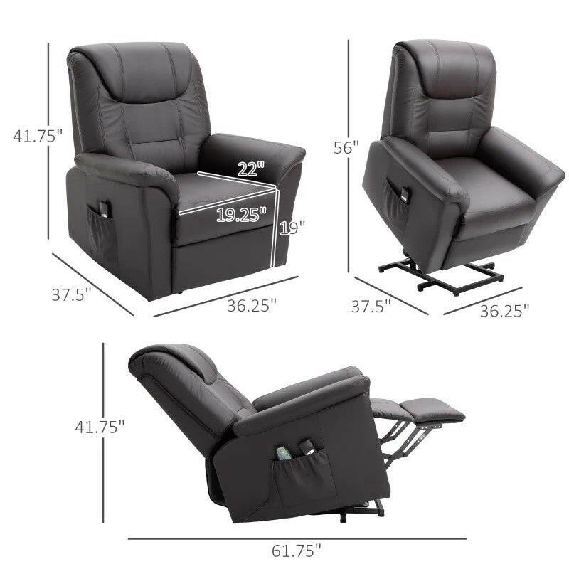 Brown Electric PU Leather Power Lift Chair with Remote Control & Side Pockets - FurniFindUSA