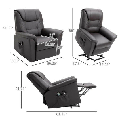 Brown Electric PU Leather Power Lift Chair with Remote Control & Side Pockets - FurniFindUSA