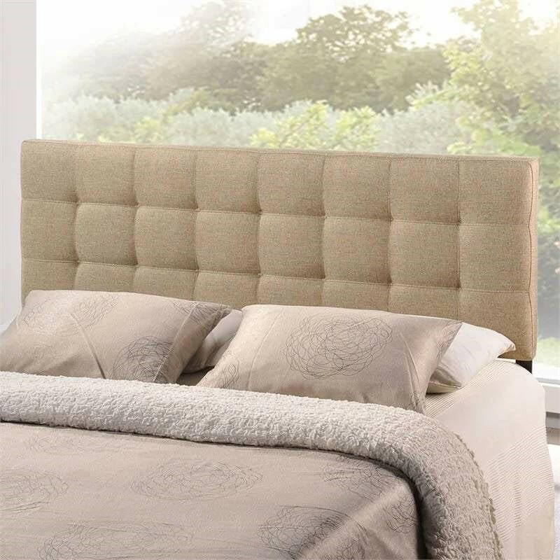 Full size Modern Beige Tan Taupe Fabric Tufted Upholstered Headboard - FurniFindUSA