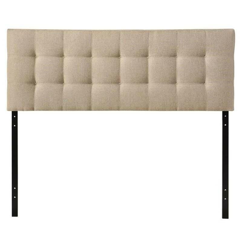 Queen size Modern Beige Tan Taupe Fabric Tufted Upholstered Headboard - FurniFindUSA