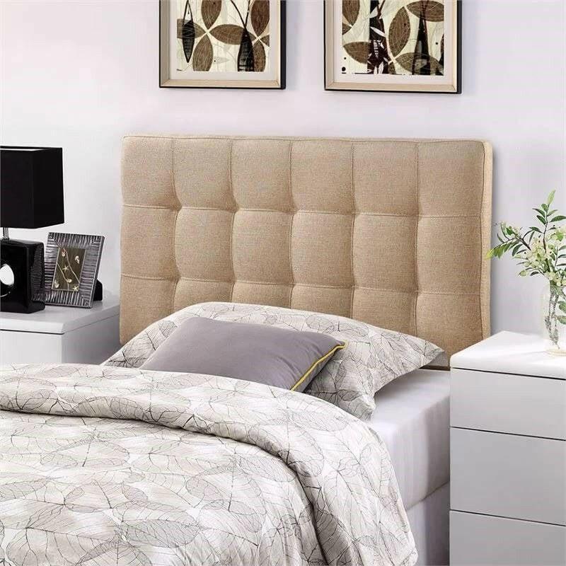 Twin size Modern Beige Tan Taupe Fabric Tufted Upholstered Headboard - FurniFindUSA