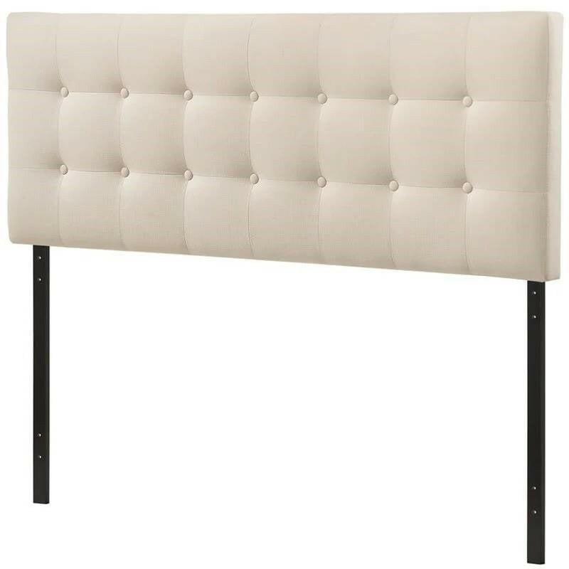 Full size Modern Ivory Fabric Upholstered Button Tufted Headboard - FurniFindUSA