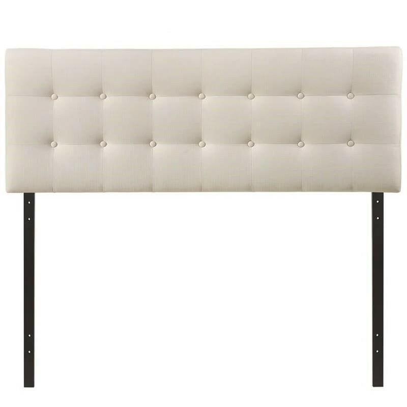 Full size Modern Ivory Fabric Upholstered Button Tufted Headboard - FurniFindUSA