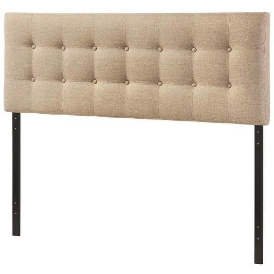 Full size Beige Tan Taupe Fabric Upholstered Button Tufted Headboard - FurniFindUSA