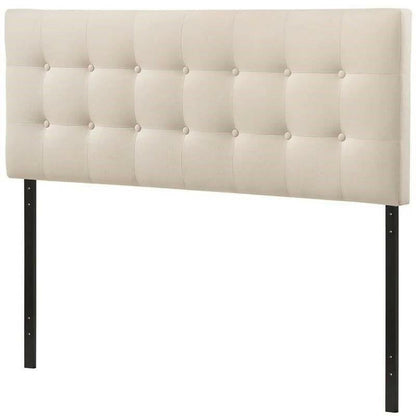 Queen size Modern Ivory Fabric Upholstered Button Tufted Headboard - FurniFindUSA