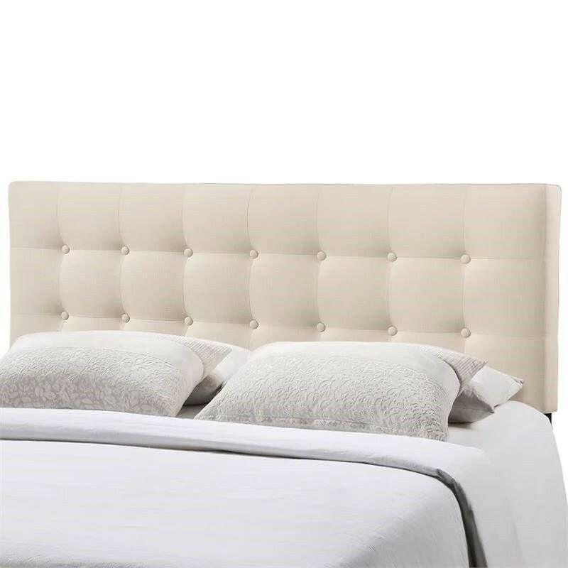 Queen size Modern Ivory Fabric Upholstered Button Tufted Headboard - FurniFindUSA
