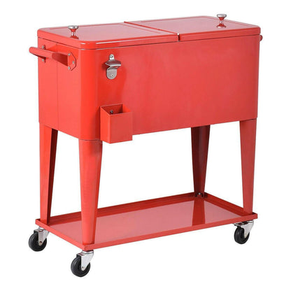 80 Quart Red Sturdy Rolling Steel Construction Cooler - FurniFindUSA