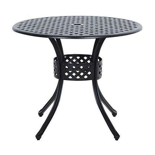 Round Metal 36-inch Outdoor Patio Table in Black Cast Aluminum - FurniFindUSA