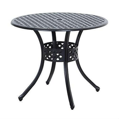 Round Metal 36-inch Outdoor Patio Table in Black Cast Aluminum - FurniFindUSA