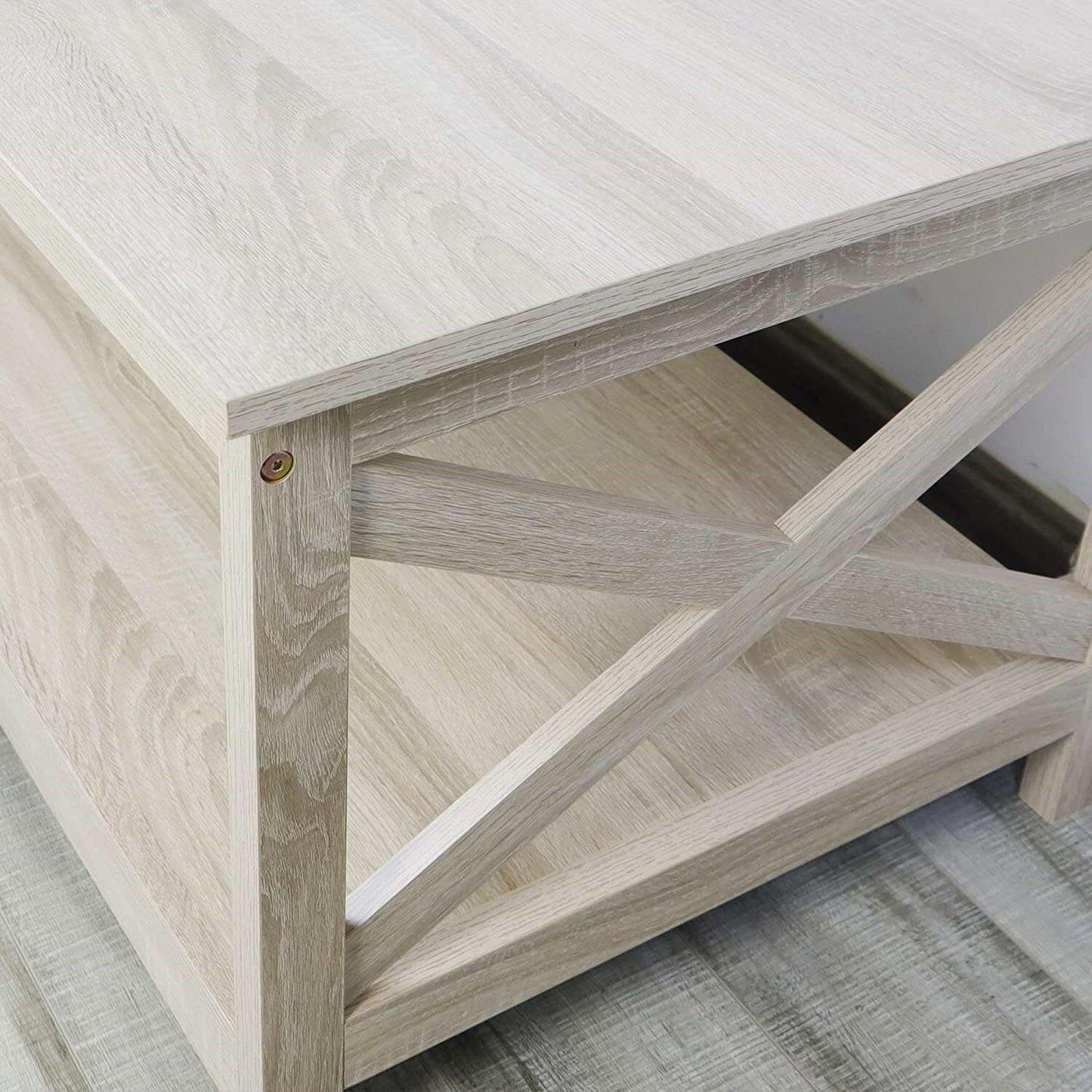 Contemporary Farmhouse Coffee Table in Rustic White Oak Wood Finish - FurniFindUSA