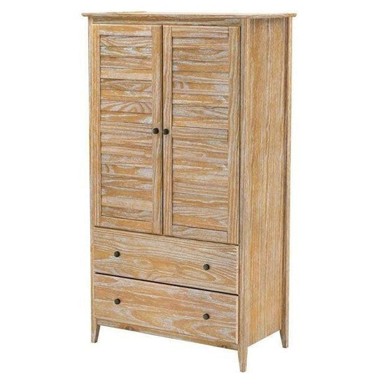 FarmHome Louvered Distressed Driftwood Solid Pine Armoire - FurniFindUSA