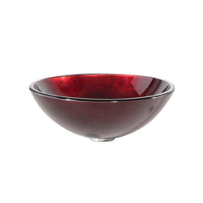 Round Red Tempered Glass Bowl Shape Vessel Bathroom Sink - FurniFindUSA