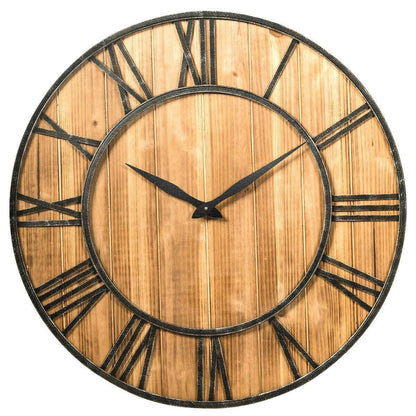 Round Wood 30-inch Roman Numeral Silent Wall Clock - FurniFindUSA