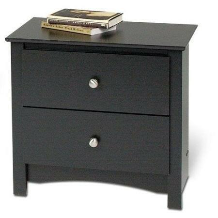 Black Two Drawer Bedroom Nightstand with Brushed Nickle Knobs - FurniFindUSA