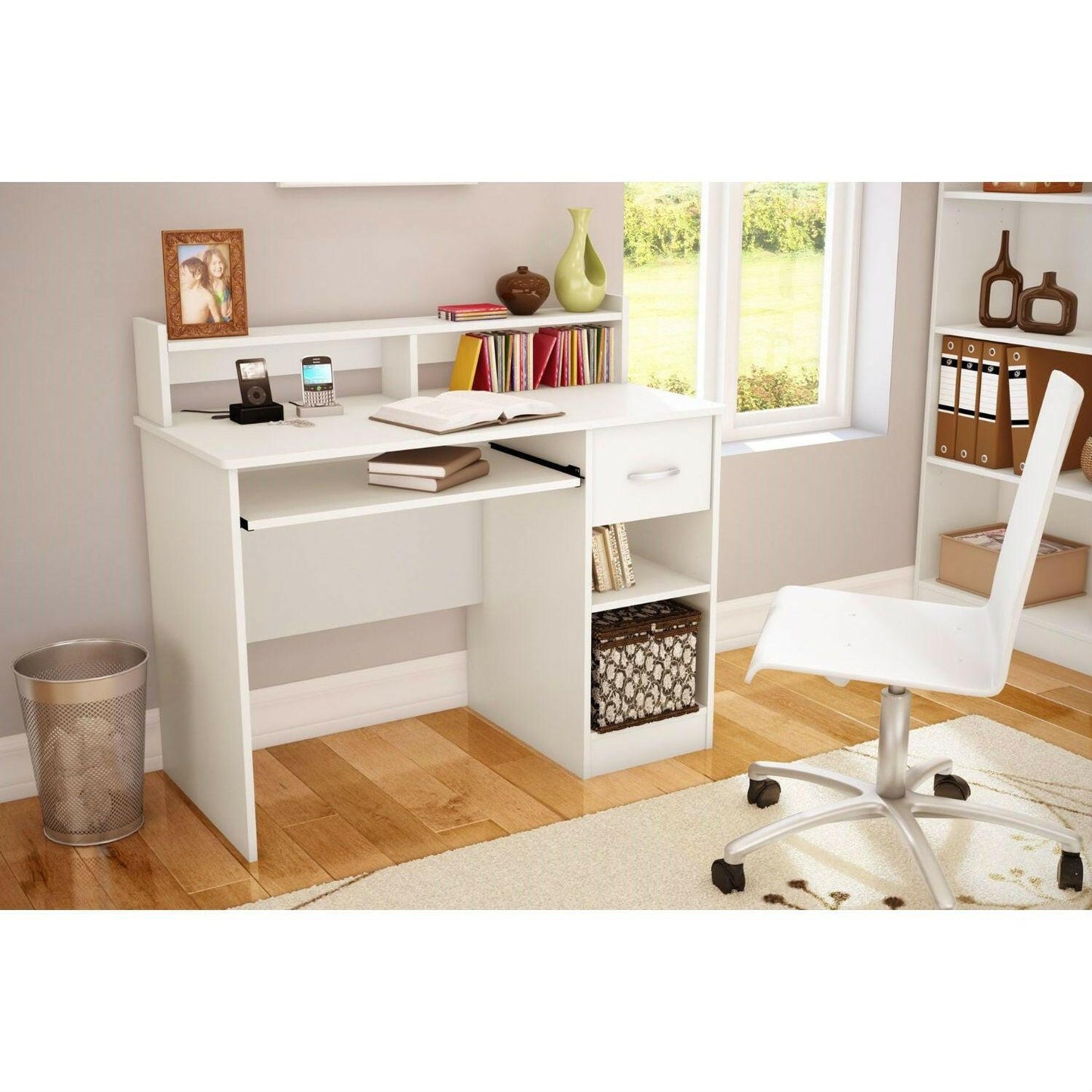 Contemporary Home Office Computer Desk in White Wood Finish - FurniFindUSA