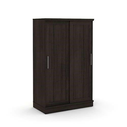 FarmHouse Espresso Oak Sliding Doors Garment Rod Wardrobe Armoire - FurniFindUSA