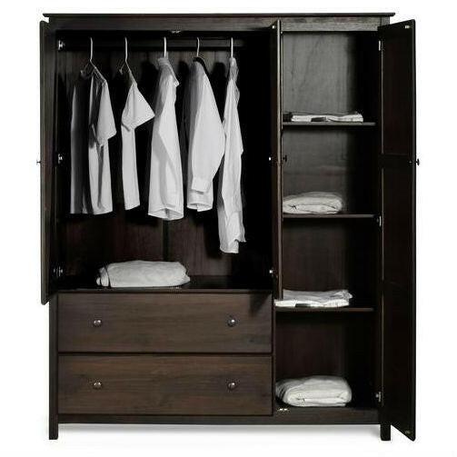 Espresso Wood Finish Bedroom Wardrobe Armoire Cabinet Closet - FurniFindUSA