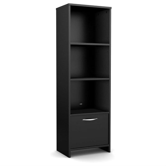 Modern Bookcase with 3 Shelves & Bottom Door in Black - FurniFindUSA