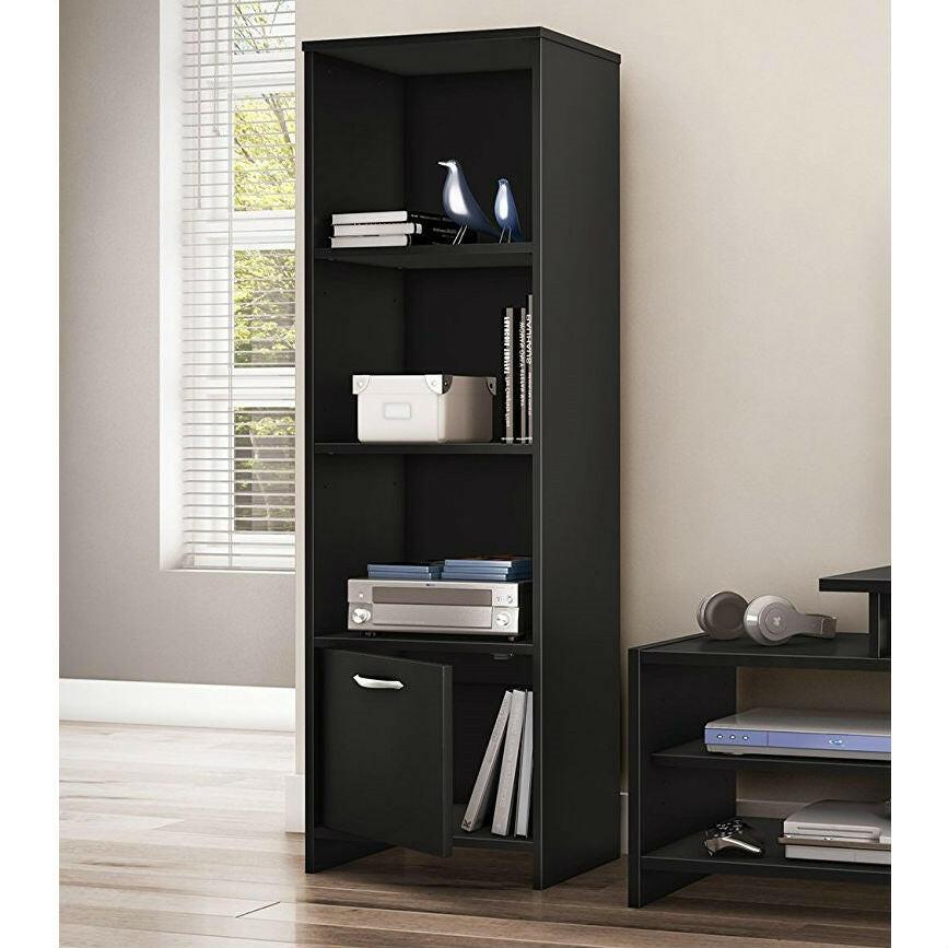 Modern Bookcase with 3 Shelves & Bottom Door in Black - FurniFindUSA