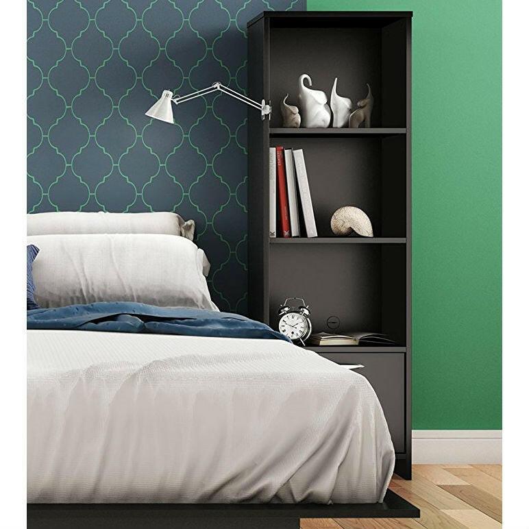 Modern Bookcase with 3 Shelves & Bottom Door in Black - FurniFindUSA