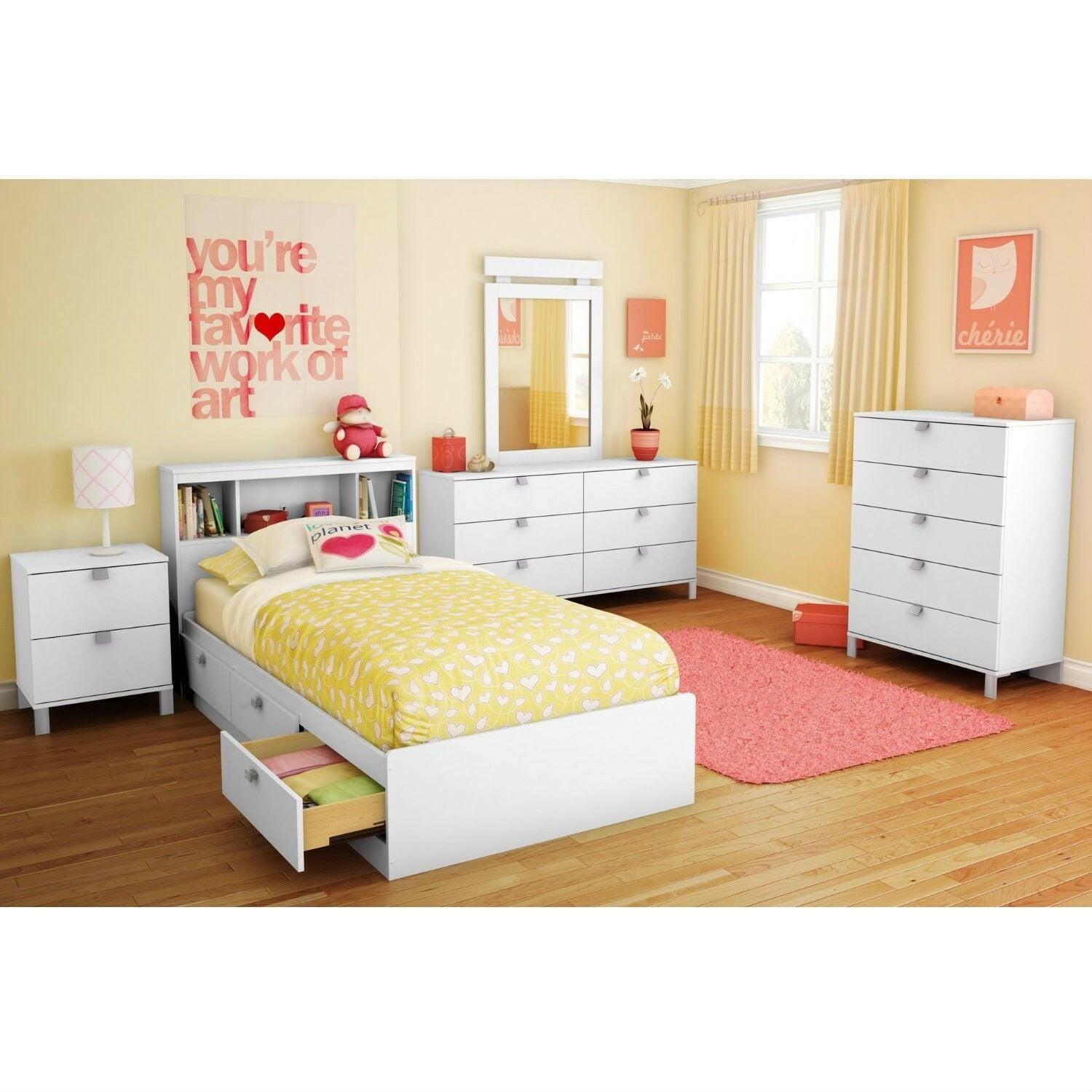 Twin size Modern Bookcase Headboard in White Wood Finish - FurniFindUSA