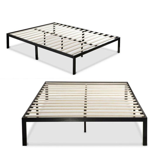 Twin size Black Metal Platform Bed Frame with Wood Slats - FurniFindUSA