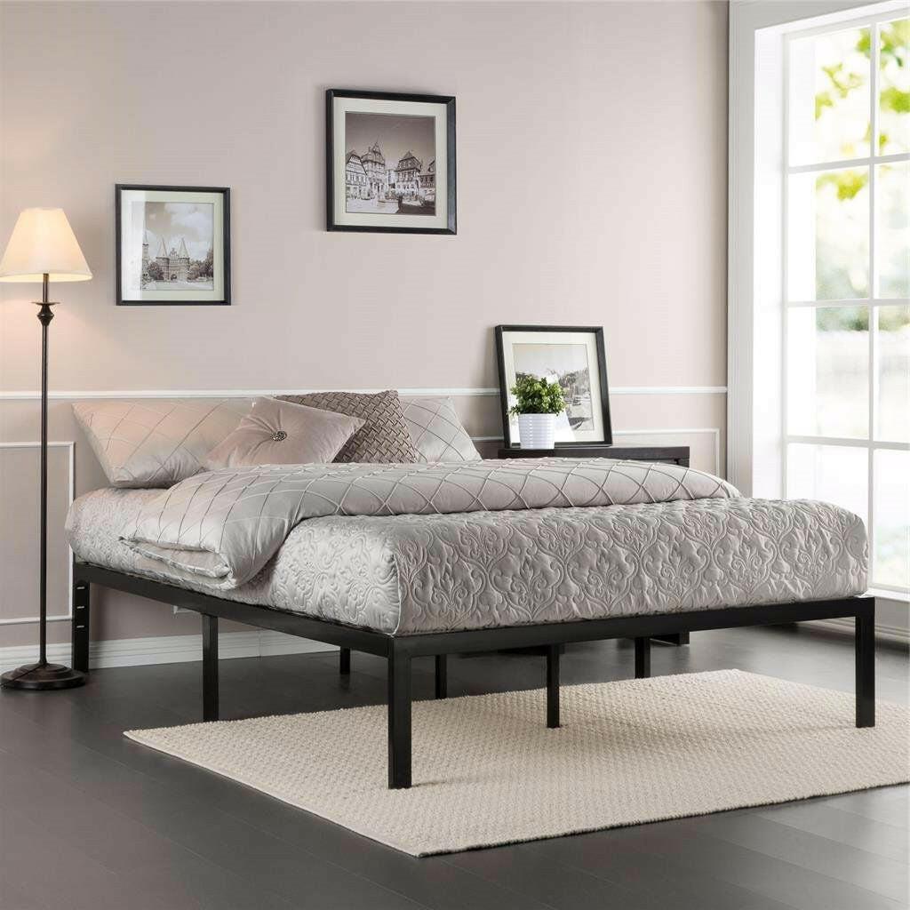 Twin size Black Metal Platform Bed Frame with Wood Slats - FurniFindUSA