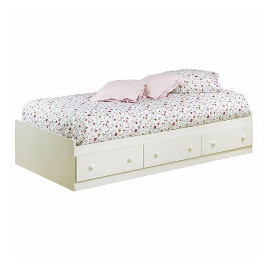 Twin size Platform Bed with 3 Storage Drawers in White Finish - FurniFindUSA