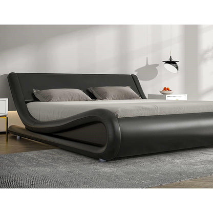 Full Modern Black Faux Leather Upholstered Platform Bed Frame with Headboard - FurniFindUSA