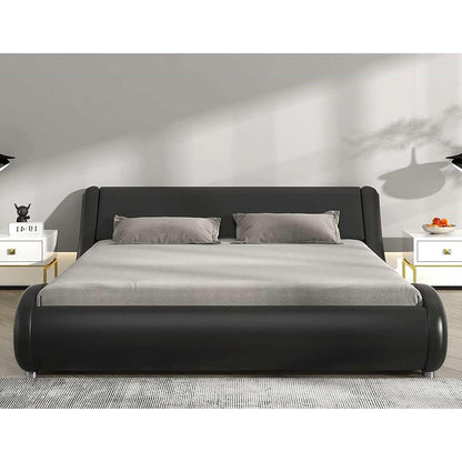 King Modern Black Faux Leather Upholstered Platform Bed Frame with Headboard - FurniFindUSA