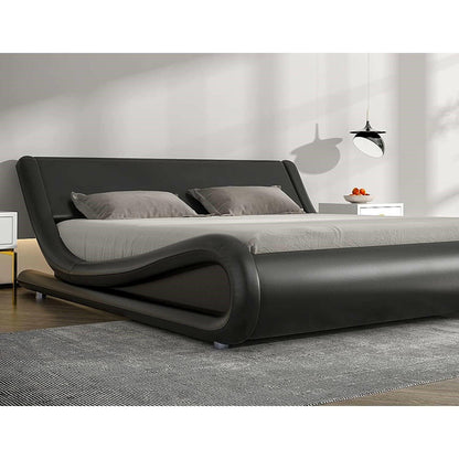 King Modern Black Faux Leather Upholstered Platform Bed Frame with Headboard - FurniFindUSA