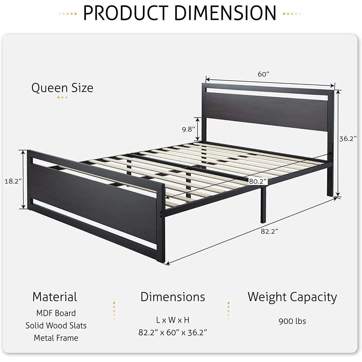 Queen Black Metal Platform Bed Frame with Wood Panel Headboard and Footboard - FurniFindUSA