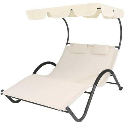 2 Person Off White Outdoor Patio Chaise Lounger Chair Canopy Bed with Pillows - FurniFindUSA