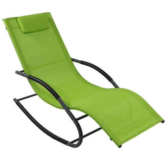 Modern Green Rocking Chaise Lounge Chair Patio Lounger with Pillow - FurniFindUSA