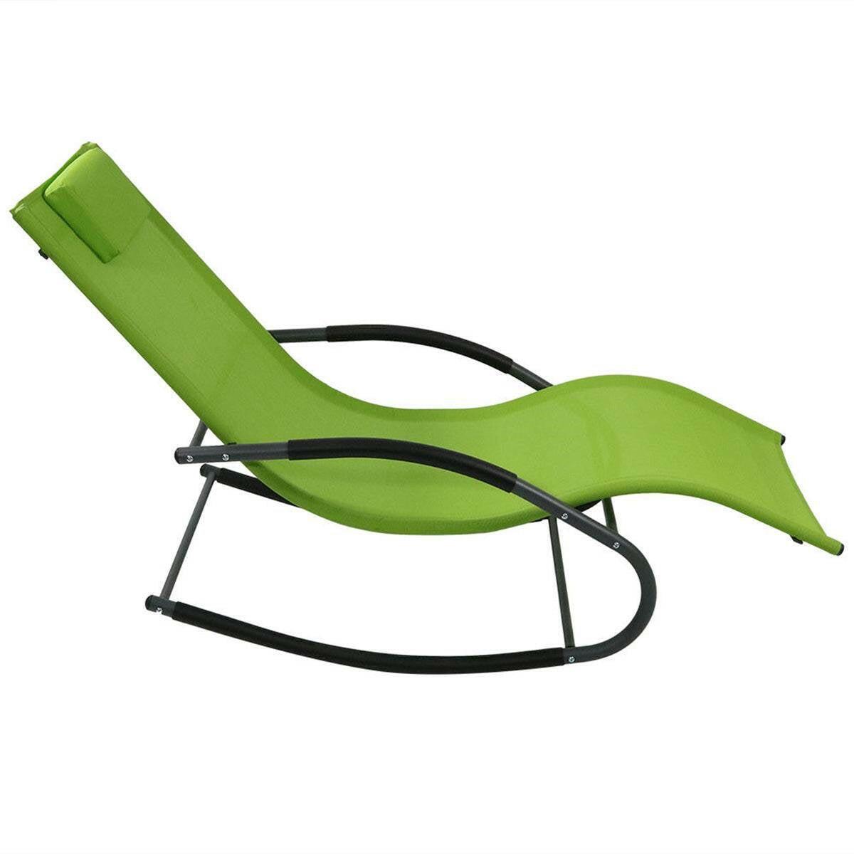 Modern Green Rocking Chaise Lounge Chair Patio Lounger with Pillow - FurniFindUSA