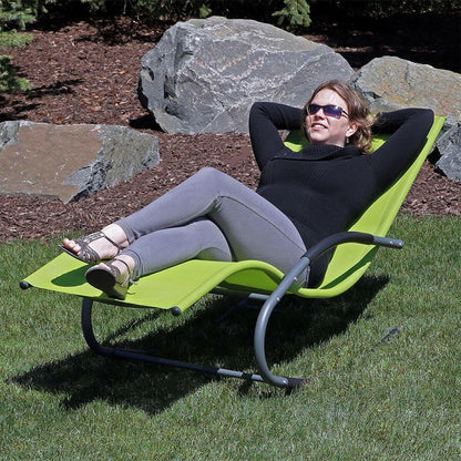 Modern Green Rocking Chaise Lounge Chair Patio Lounger with Pillow - FurniFindUSA