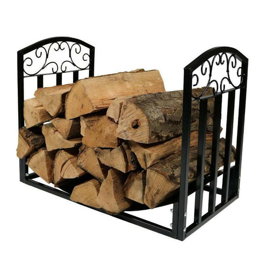 Black Metal Indoor Outdoor 2-Ft Firewood Holder Log Rack - FurniFindUSA