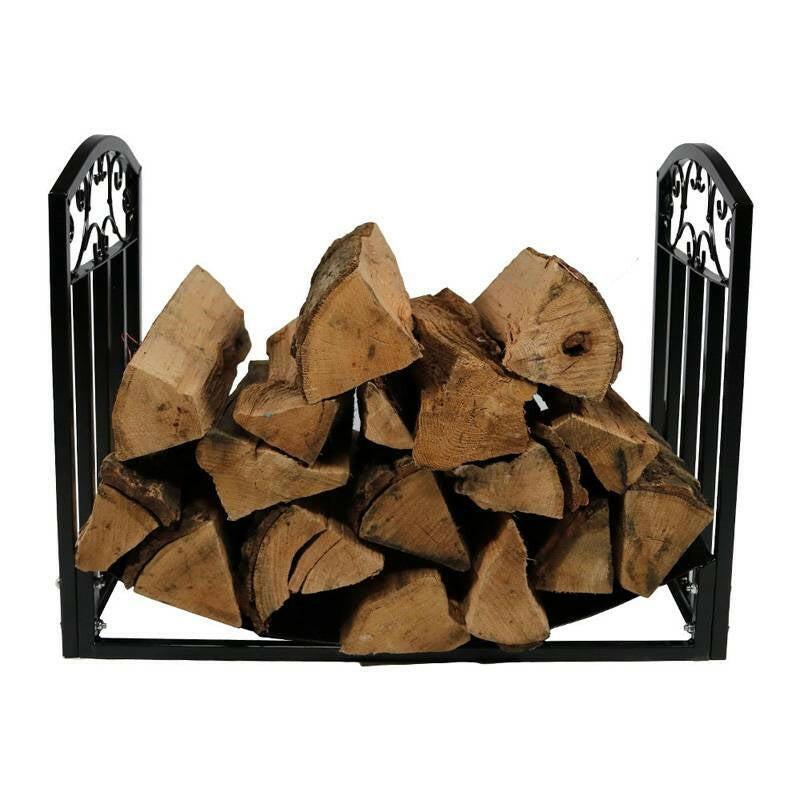 Black Metal Indoor Outdoor 2-Ft Firewood Holder Log Rack - FurniFindUSA