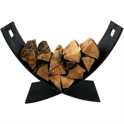 Modern Outdoor Indoor Heavy Duty Black Steel Firewood Log Holder Rack - FurniFindUSA