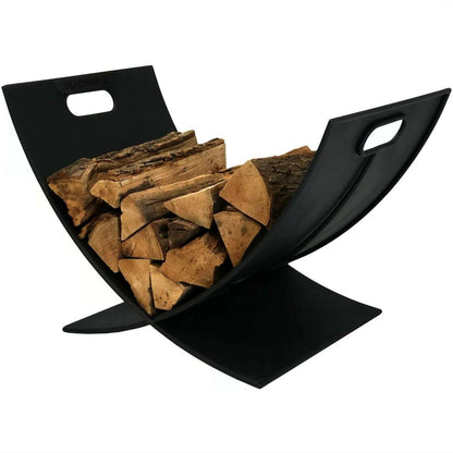 Modern Outdoor Indoor Heavy Duty Black Steel Firewood Log Holder Rack - FurniFindUSA