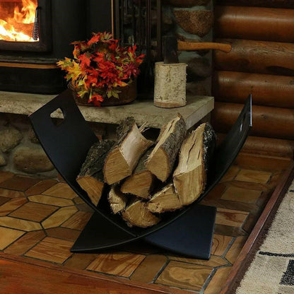 Modern Outdoor Indoor Heavy Duty Black Steel Firewood Log Holder Rack - FurniFindUSA