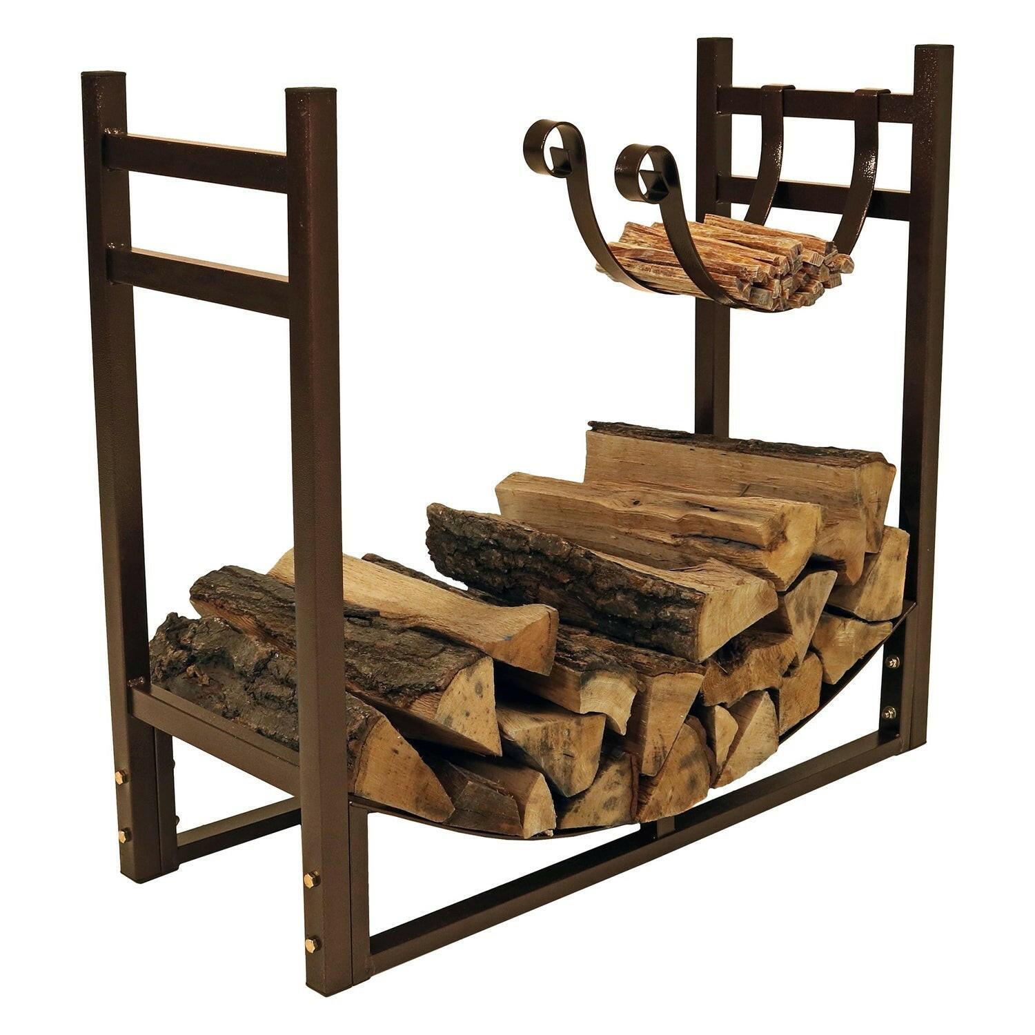 Bronze Metal Indoor/Outdoor Firewood Log Rack with Removeable Kindle Holder - FurniFindUSA
